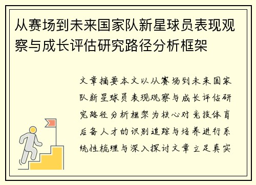 从赛场到未来国家队新星球员表现观察与成长评估研究路径分析框架